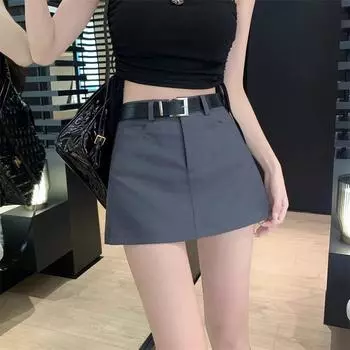Autumn 2023 High Waist Gray A-Line College Style Short Skirt for Women M