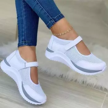 Autumn 2024 Breathable Mesh Vulcanized Shoes Wedge Platform Casual Non-slip Sneakers Fashion Female Mom Shoes Zapatillas Mujer 35 белый