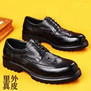 Autumn 2024 new first-layer cowhide men s shoes, genuine leather alligator pattern casual leather shoes, fashionable round head brock men s shoes 38