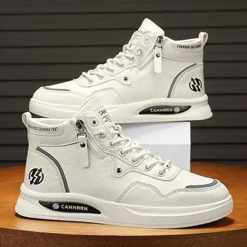 Autumn 2024 new high-top men s shoes casual little white shoes men s flat baseplate shoes teen students zipper tide shoes 39
