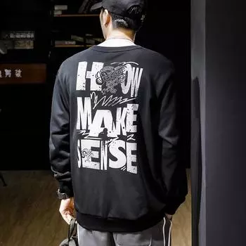 Осень 30G Тяжелый Американский Ретро Круглый Вырез Черный Свитер Мужской Прилив Свободный Большой Размер Увеличение Полного Весна И Осень S чёрный