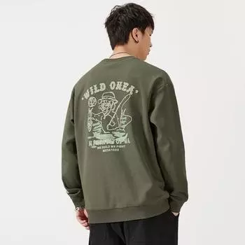 Осень 340G Американский тяжелый свитер с круглым вырезом мужской свободный большой размер модный бренд молодежный топ с длинным рукавом куртка Tide S