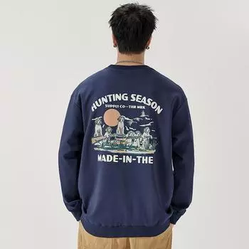 Осенний 340G Тяжелый круглый свитер с круглым вырезом Мужской свободный модный фирменный принт Большой размер Мужская верхняя одежда с длинным рукавом Модная куртка S