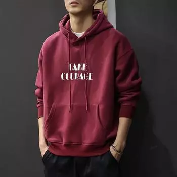 Осенний американский уличный тяжелый свитер с капюшоном, мужской ретро-принтованный топ, свободный пуловер, повседневная куртка Tide M абрикосовый света