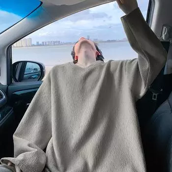 Autumn American Pattern Chicken Heart Collar Men s Loose Long-sleeved T-shirt Bottoming Shirt M серый