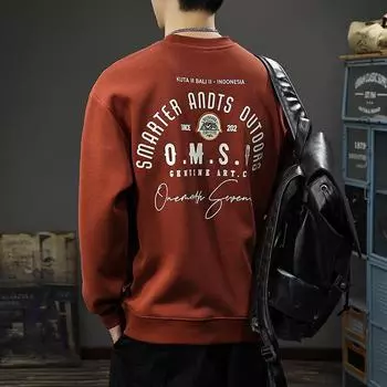 Осенний американский ретро-свитер с буквенным принтом, мужская трендовая повседневная толстая внутренняя рубашка с длинными рукавами и круглым вырезом M чёрный