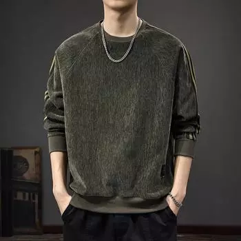 Autumn American Ruffian Handsome Striped Sweater Men S Heavy Chenille Crew Neck Long Sleeve Trendy Brand Retro Casual Top M чёрный