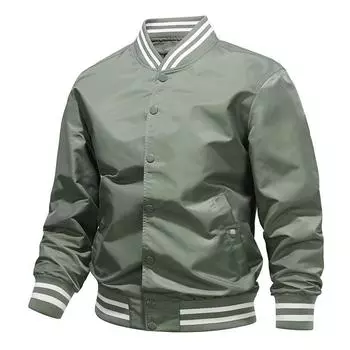 Autumn American Stand-up Collar Flight Jacket Sports Casual Men s Versatile Daily Baseball Jersey S серый