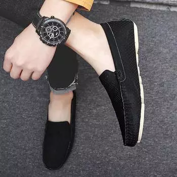 Autumn and summer 2025 new products popular men s shoes large size lazy pigskin Doudou shoes British and Korean version foot cover 38 чёрный