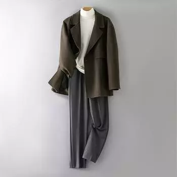 Autumn and Winter 100% Woolen Coat Men s Medium and Long Wool Coat High-end Casual Cashmere-free Coat M чёрный