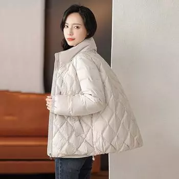 Autumn and winter 2024 down women s short light and thin stand-up collar simple fashion casual warm S красный