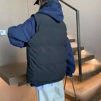 Autumn and winter 2024 new vest women s stand-up collar cotton clothes thickened vest vest warm vest jacket tide M чёрный