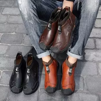 Осень-Зима 2025 Мужские Повседневные Ботинки Мартин Большого Размера с Хлопковым Утеплителем для Улицы, Корейская Ручная Работа 39