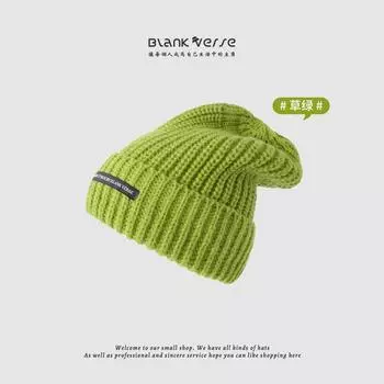 Autumn and winter alphabet cloth label wool hat versatile trend pullover cold hat thickened warm ear protector knitted hat women Drive DNU model - with label
