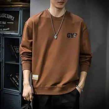 Autumn And Winter American Heavy Retro Crew Neck Sweater Men S Loose Trendy Brand Casual Large Size Jacket Bottoming Shirt M чёрный