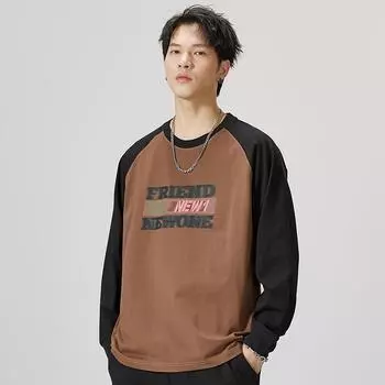Футболка мужская с круглым вырезом и длинными рукавами в стиле ретро, осень и зима, свободная, большого размера, с принтом бренда Tide, тяжелый свитер с длинными рукавами Tide M хаки