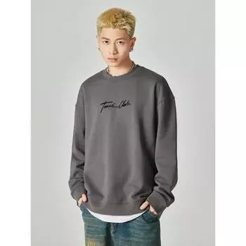 Autumn And Winter American Retro Heavy 40G Sweater Men S Loose Large Size Trendy Top Crew Neck Clothes Trendy Brand S темно-коричневого