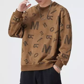 Осень и зима Американский ретро Тяжелый ретро свитер Мужской Свободный Большой размер С длинным рукавом Молодежный топ Модный бренд Хулиганский Красивый Прилив M хаки
