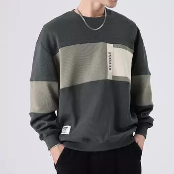 Осенне-зимний американский ретро-сращивающий свитер с длинными рукавами, мужской свободный, большого размера, повседневный, модный брендовый пуловер с круглым вырезом Tide M хаки