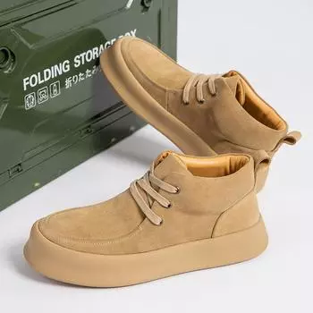 Autumn and winter anti-velvet cowhide thick-soled high-top shoes men s handmade online velvet Martin boots lace-up tooling shoes casual shoes 38