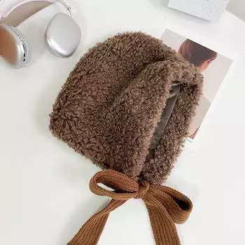 Autumn and winter balaclava hat cold protection ear protection warm Lei Feng hat cold hat lamb wool strap hat women M56-58cm чёрный