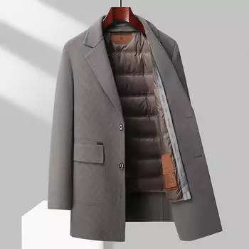 Autumn and Winter Burnt Flower Craft 100% Wool Double-sided Denim Coat Men s Removable Goose Down Lining Woolen Coat M