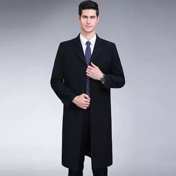 Осенне-зимний деловой повседневный пиджак для мужчин среднего возраста с воротником-стойкой и длиной до колена, ветровка черного цвета 165