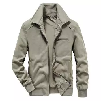 Autumn and Winter Business Casual Youth Jacket Middle-aged Loose Elastic Dad Wear Men s Tooling Stand-up Collar Jacket M серый