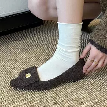 Autumn and winter! Camellia pointed head shallow mouth single shoes women s 2024 new autumn and winter Mao Mao shoes 35 абрикосовый