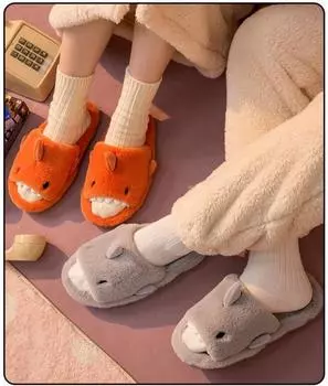 Autumn And Winter Cartoon Shark Wool Slippers For Women Soft Home Men s Indoor Household Open Toe Plush Cotton Slippers 36-37 синий