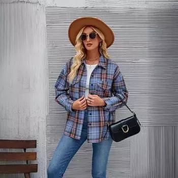 Осенне-зимнее повседневное модное клетчатое свободное шерстяное пальто для женщин S