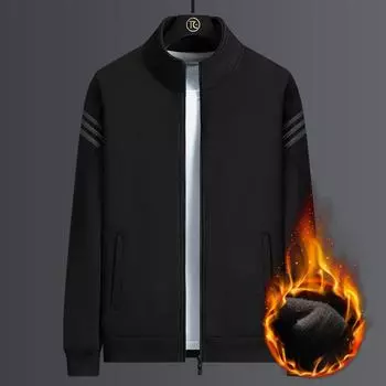 Autumn and Winter Casual Velvet Sweatshirt Men s Winter Stand-up Collar Sweatshirt Men s Loose Sports Warm Jacket Long Sleeves L