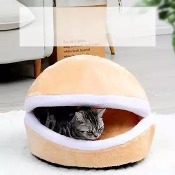 Кошачья будка для осени и зимы, съемный и моющийся спальный мешок для кошек, матрас для кошек, гамбургер, домик для кошек, универсальный домик для домашних животных на все четыре сезона M45*35cm