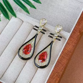 Autumn and winter Chinese style black pipa earrings women s light luxury high-end sense niche retro temperament earrings women