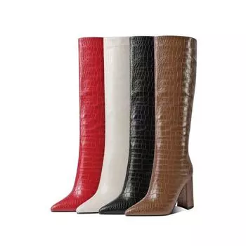 Autumn and Winter Coarse Heel High Heel Embossed Leather High Boots Pointed Large Size 40-43 Foreign Trade Chengdu Women s Boots 35