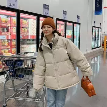 Осенняя и зимняя хлопковая одежда корейской версии, свободная и модная женская одежда, одежда для хлеба, толстая хлопковая куртка с буквенным принтом, зимнее пальто XL белый