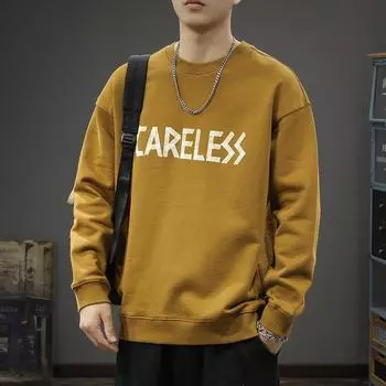 Осенне-зимний хлопковый плотный мужской свитер с круглым вырезом, свободный, большого размера, с принтом в американском стиле, повседневный спортивный пуловер, куртка M имбирный