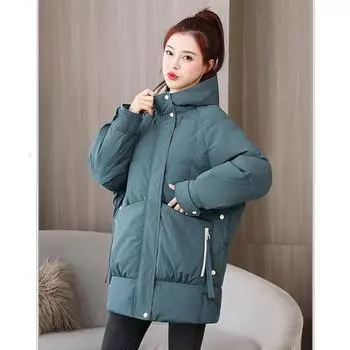Осенне-зимняя хлопковая куртка женская средней и длинной длины корейская версия свободная и плотная хлопковая куртка повседневное женское хлопковое пальто куртка XXL белый
