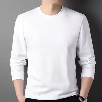 Осенне-зимняя хлопковая футболка с длинными рукавами, мужская осенняя рубашка с прошитыми манжетами, повседневный свитер с круглым вырезом M белый