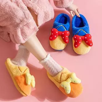 Autumn And Winter Cotton Slippers Women S Home Cute Indoor Non-Slip Bow Warm Household Slippers 34-35