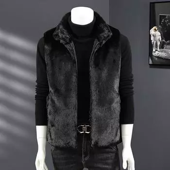 Autumn and winter cotton vest with velvet vest men s coat tide enlarged vest young and young couples thick plush vest M (60-42.5 kg) чёрный