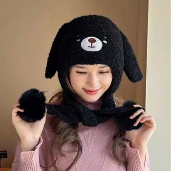 Autumn and winter cute bear hat women s plush new knitted hat versatile warm ear protector thickened fashionable velvet one size fits all хаки