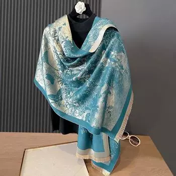 Autumn And Winter Double-Sided Ink Butterfly Flying Simple And Elegant Thickened Warm Scarf Air-Conditioned Room Neck Shawl 185 серый