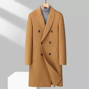 Autumn and Winter Double-sided Woolen Coat Trench Coat Men s Korean Version Slim-fitting Youth Double-breasted Woolen Coat Men s Coat 170 хаки