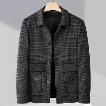 Autumn and winter double-sided woolen jacket dad wear business casual short cashmere woolen jacket plaid men s top 170