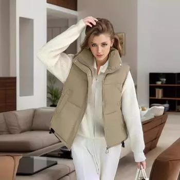Осенне-зимний пуховый жилет из хлопка корейская версия свободный жилет с воротником-стойкой жилет жилет жилет жилет жилет хлопковая куртка женская M коричневый