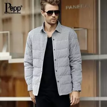 Autumn and winter down jacket men s versatile long-sleeved plaid casual business fashion men s youth lapel trend M