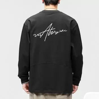 Осенне-зимний свитер с длинными рукавами из чистого хлопка с вышивкой, мужской свободный модный брендовый топ большого размера с круглым вырезом и принтом, модная основа M чёрный