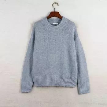 Autumn and Winter Export Fashion Loose plus Size Crew Neck Pullover Light blue S: Bust size 100