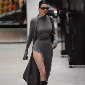 Autumn and Winter Fashion Adult Lady like Woman Wind Kendall Same Style Dress Grey Code S